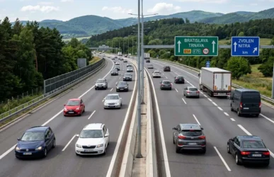 Vodič prechádza bezpečne po diaľnici za jasného dňa