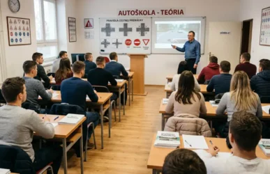 Žiaci autoškoly počas hodiny teórie pred skúškou