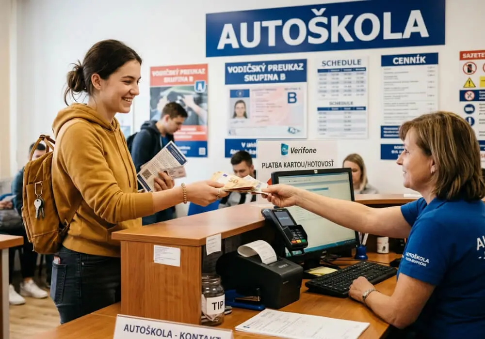 Platba za kurz vodičského preukazu v autoškole na Slovensku